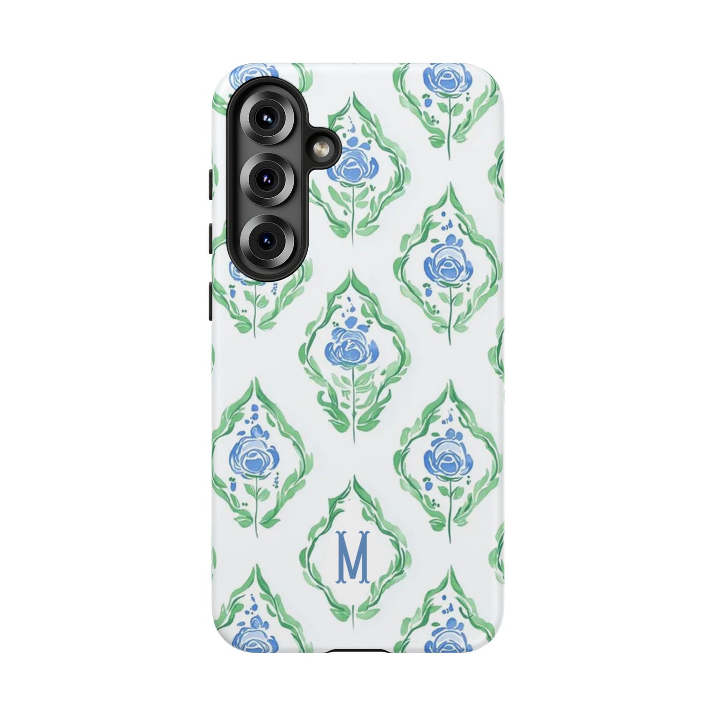 Blue Rose Grandmillennial Monogram Phone Case Personalized