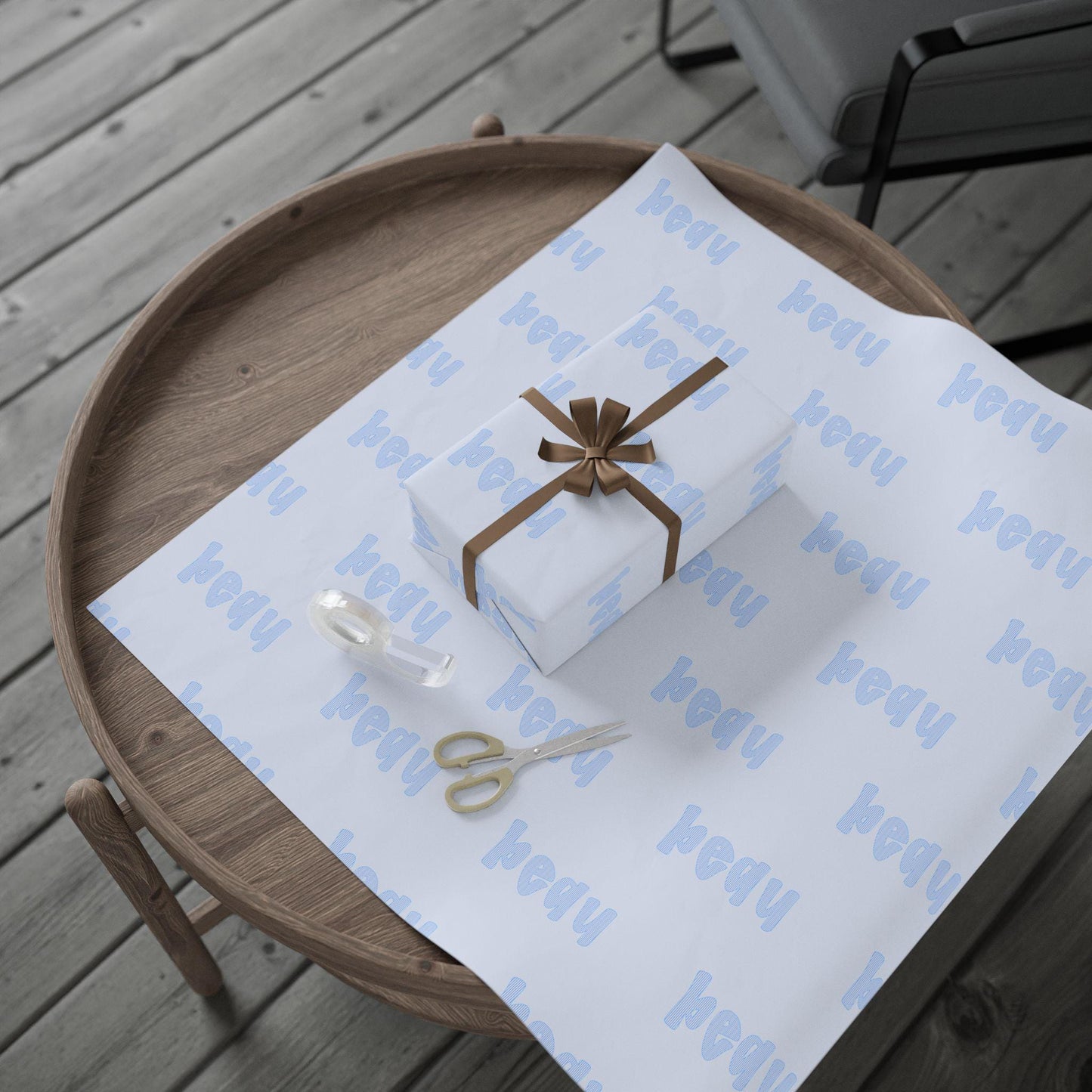 Blue Stripe Personalized Name Gift Wrap