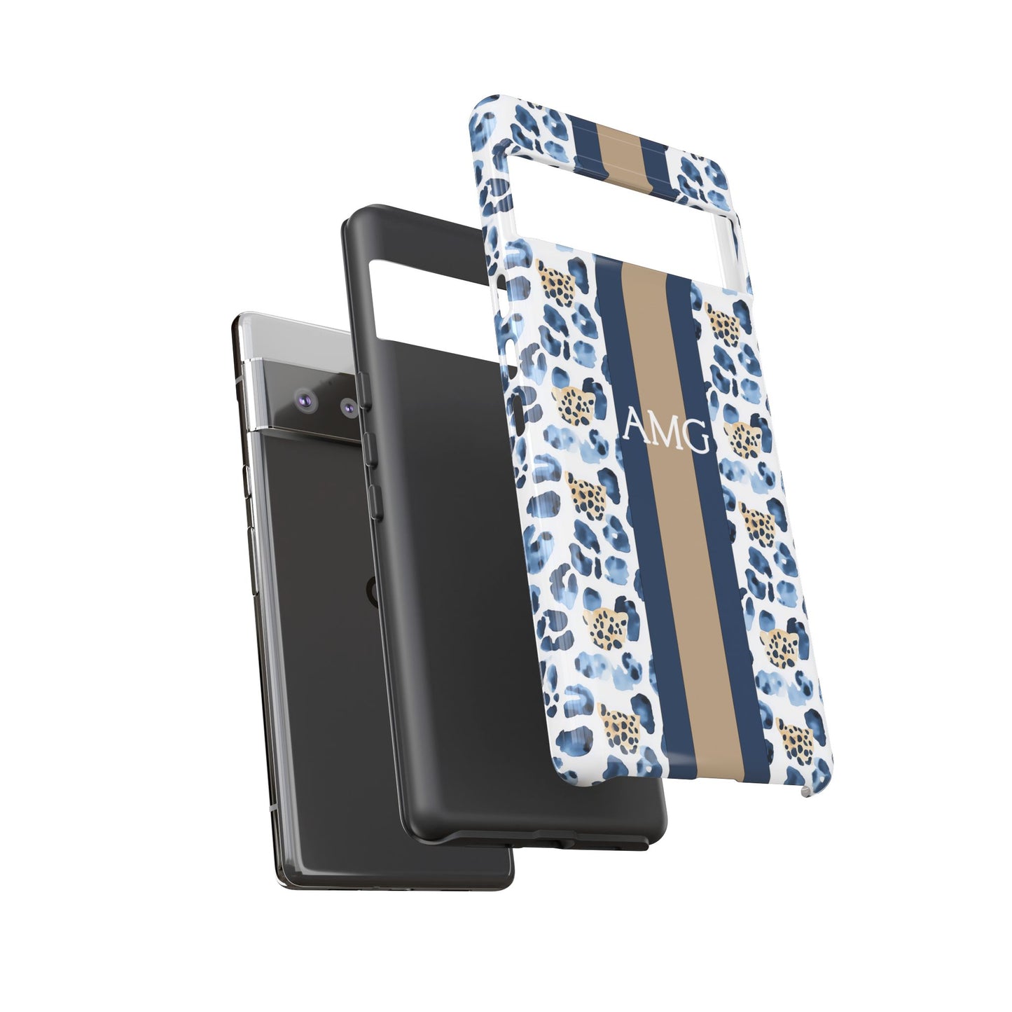 Blue Leopard Monogram Phone Case