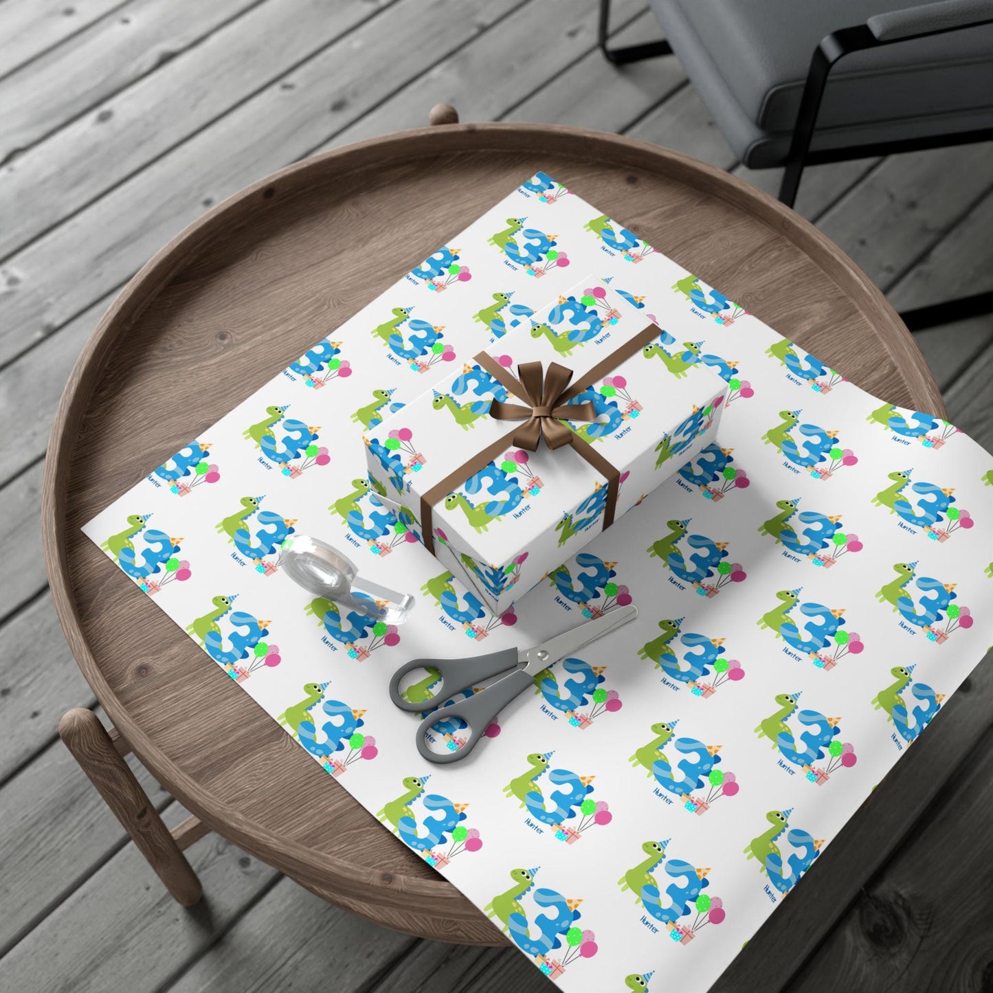 Personalized Dinosaur Birthday Gift Wrap