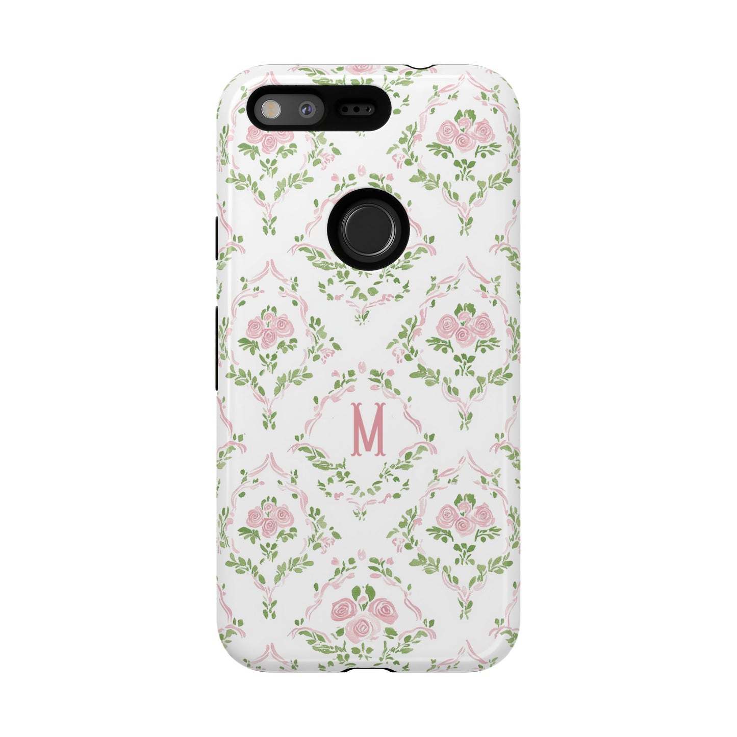 Pink Rose Grandmillennial Floral Monogram Phone Case