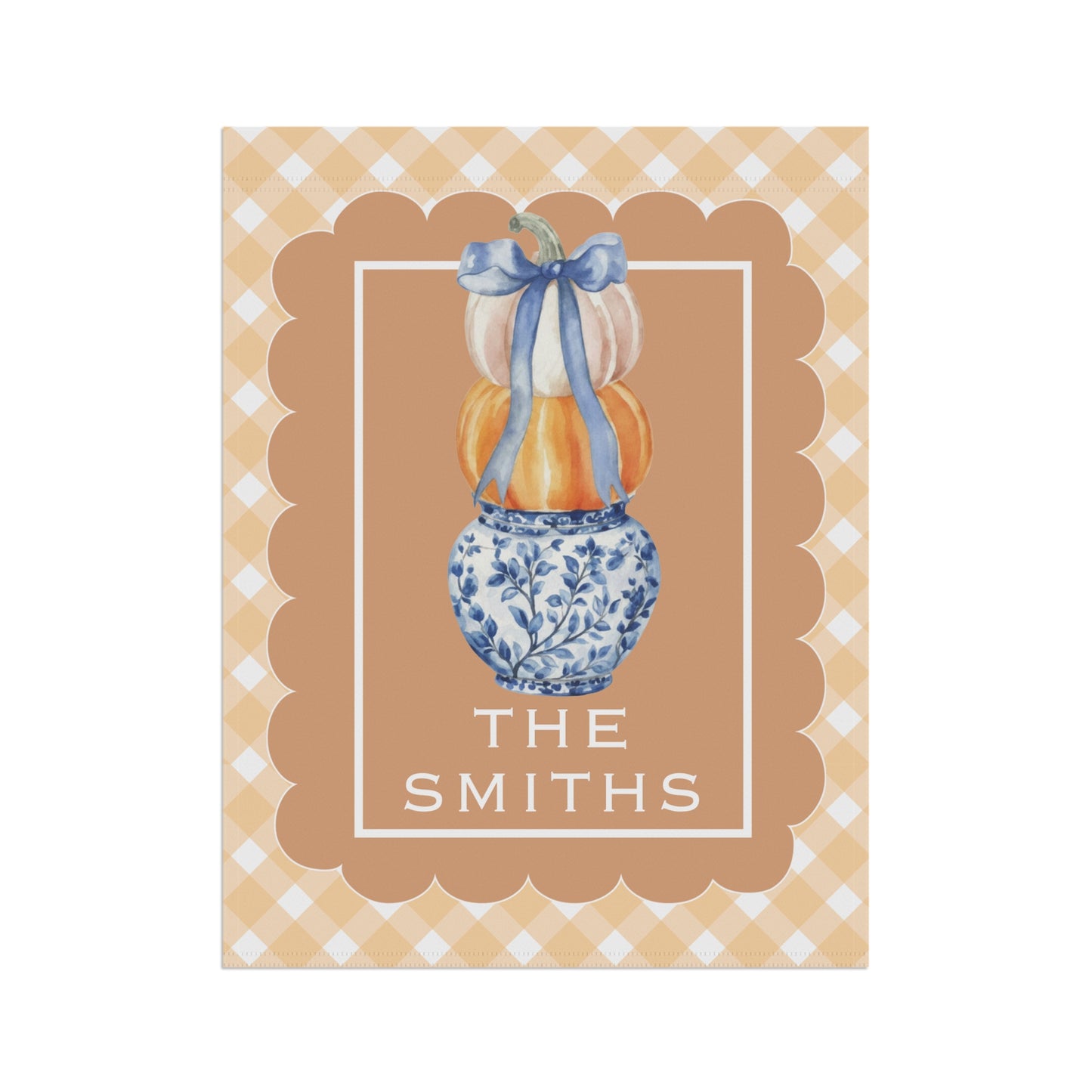 Stacked Pumpkins in Blue Vase Garden Flag | House Banner, Personalized Name