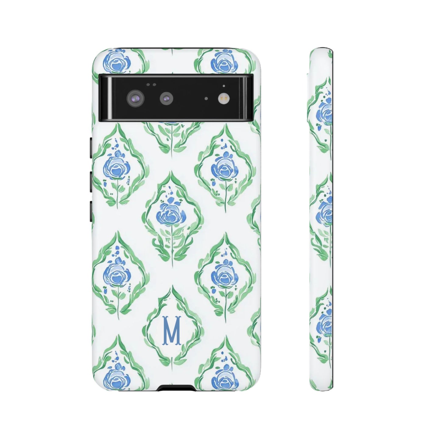 Blue Rose Grandmillennial Monogram Phone Case Personalized