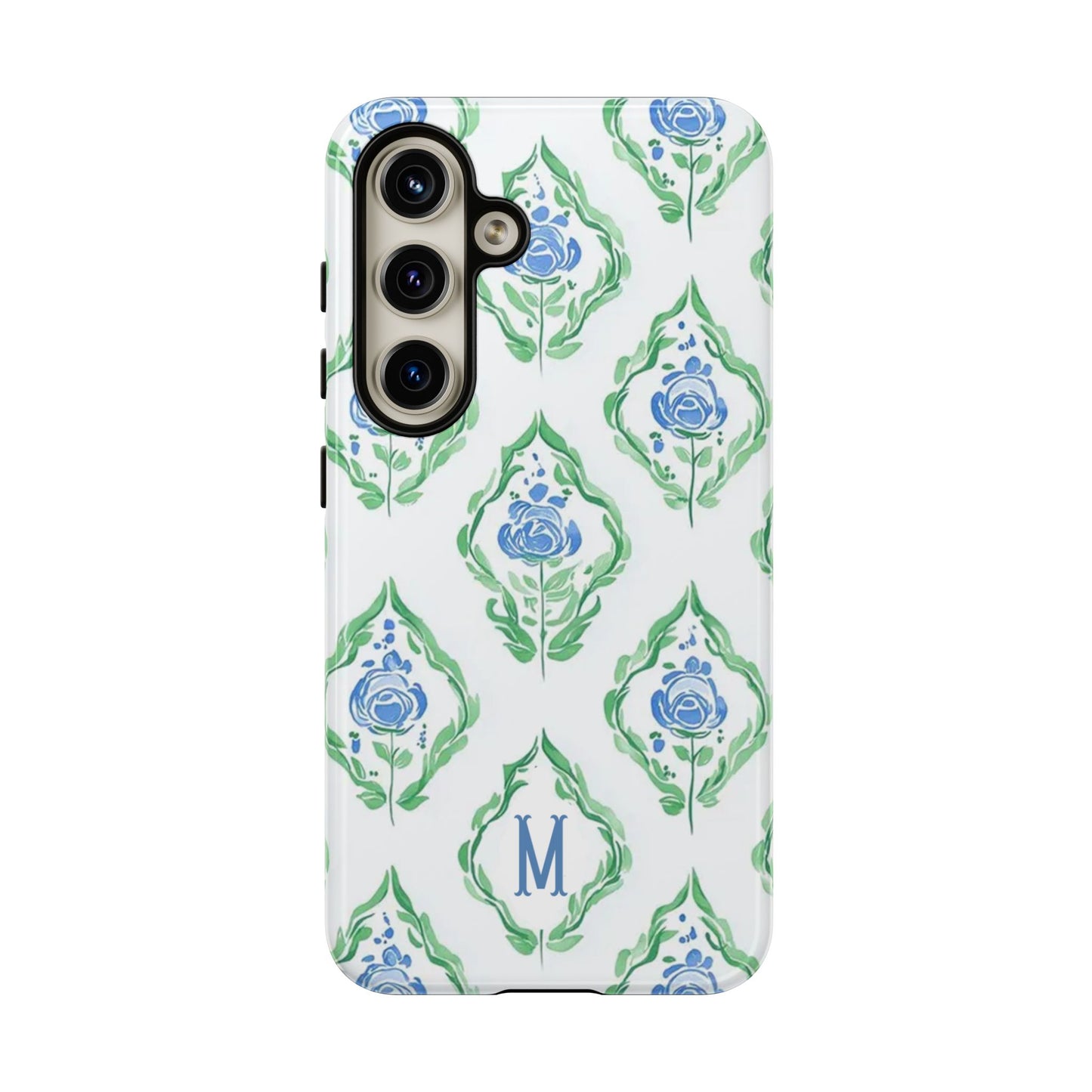 Blue Rose Grandmillennial Monogram Phone Case Personalized