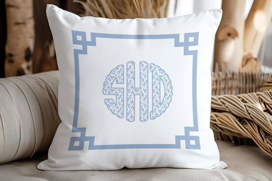 Monogram Pillow Blue Floral Personalized