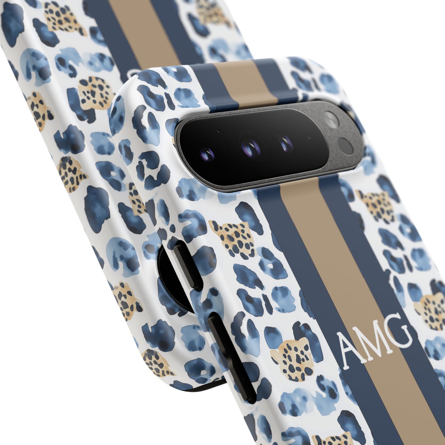 Blue Leopard Monogram Phone Case