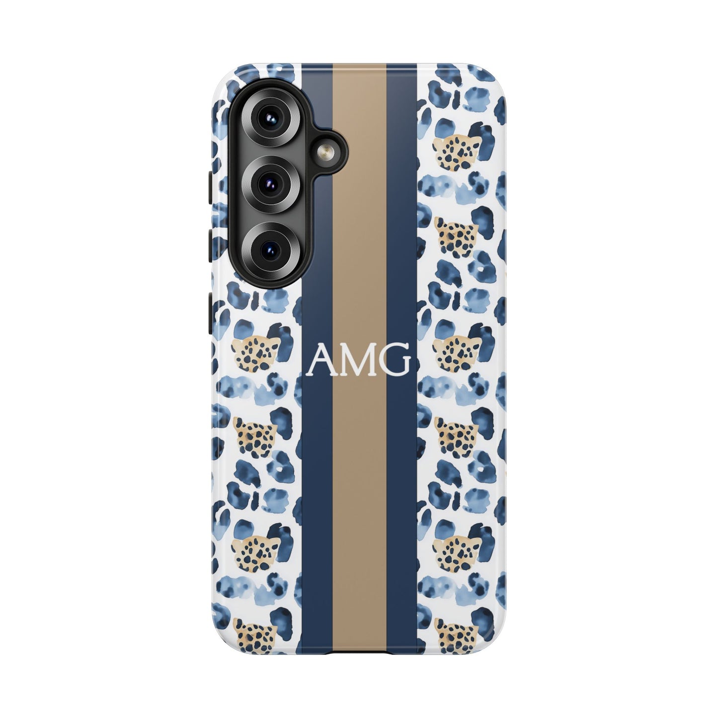 Blue Leopard Monogram Phone Case