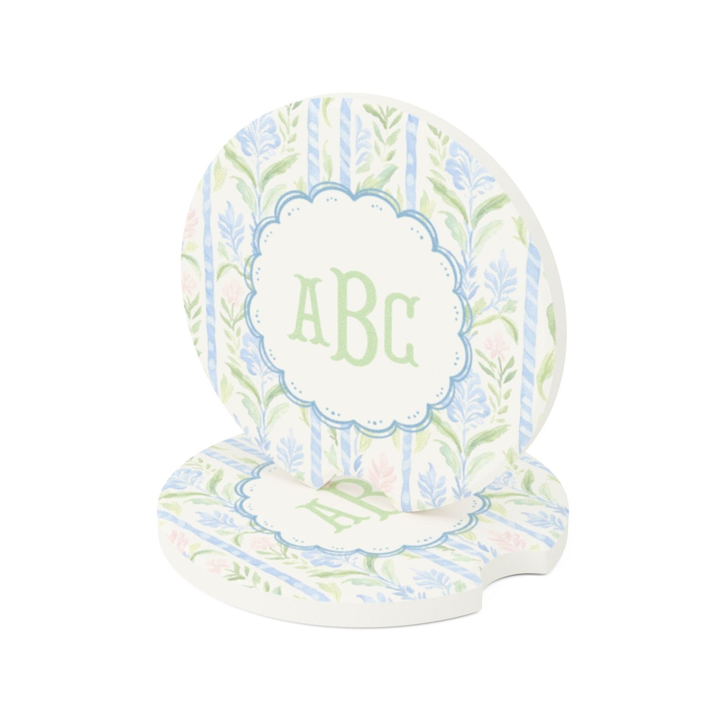 Floral Monogram Car Coaster | Soapstone Car Coaster