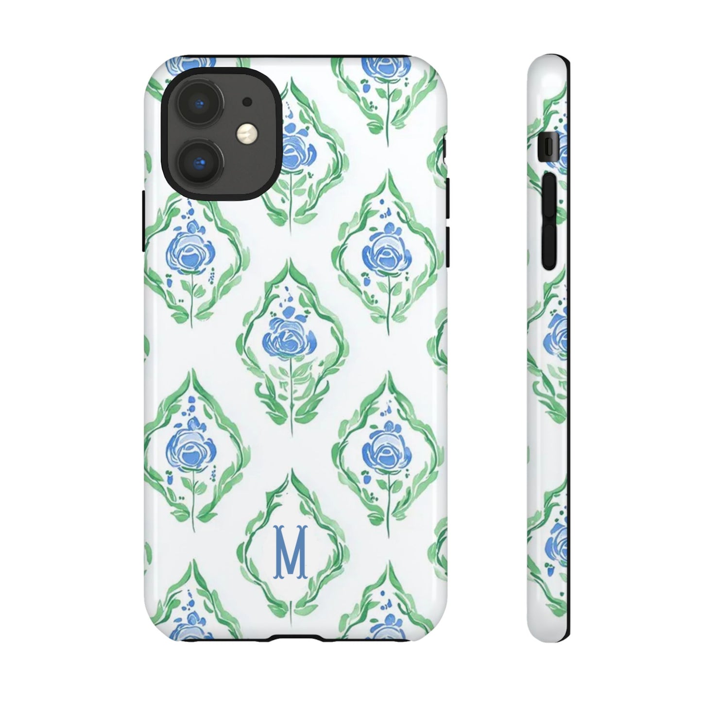 Blue Rose Grandmillennial Monogram Phone Case Personalized