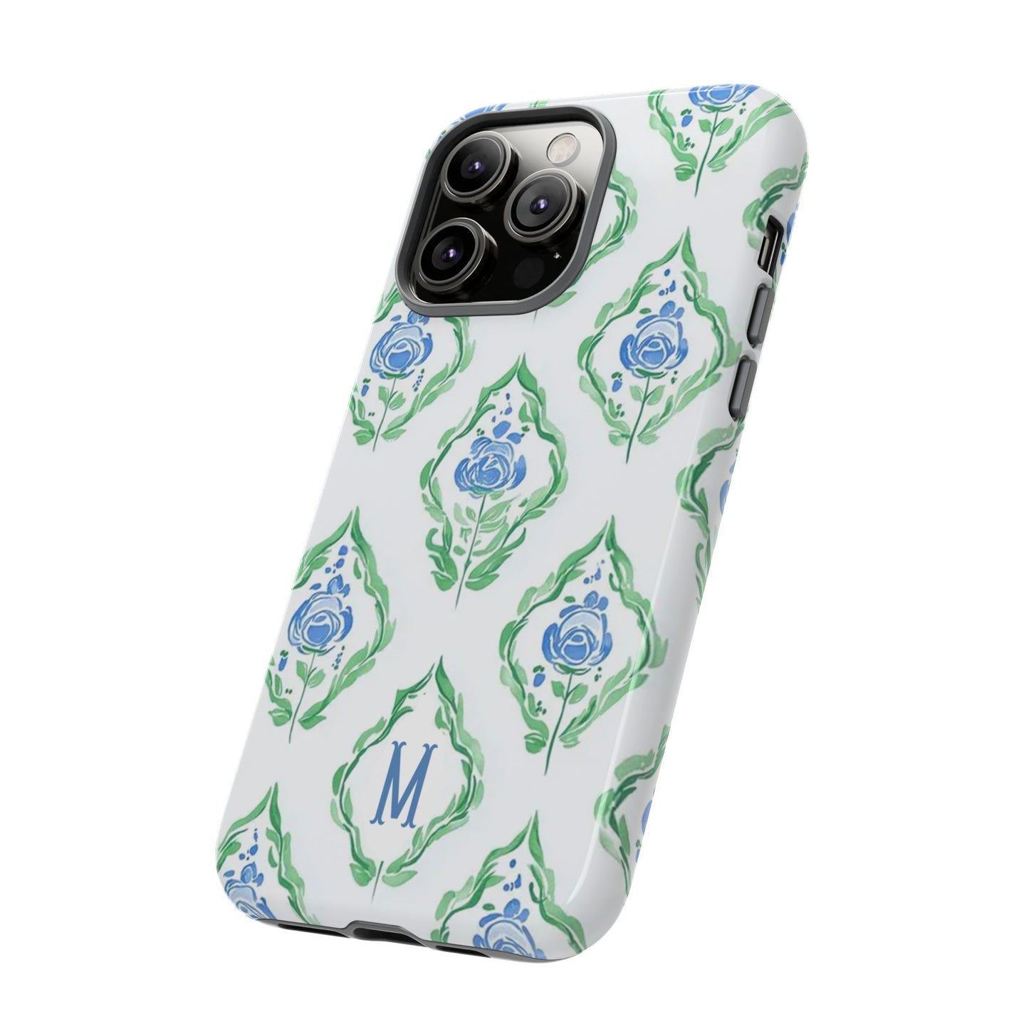 Blue Rose Grandmillennial Monogram Phone Case Personalized