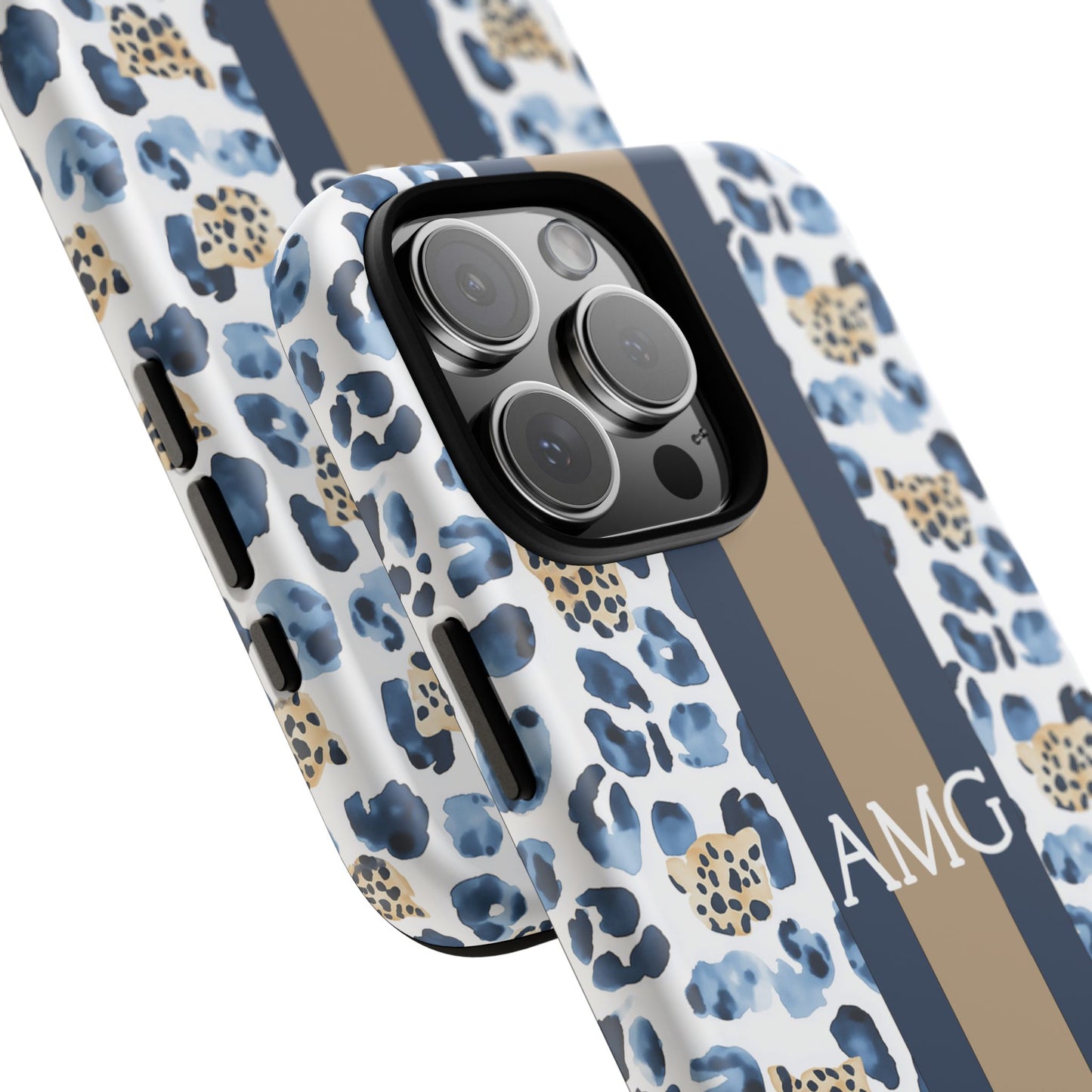 Blue Leopard Monogram Phone Case