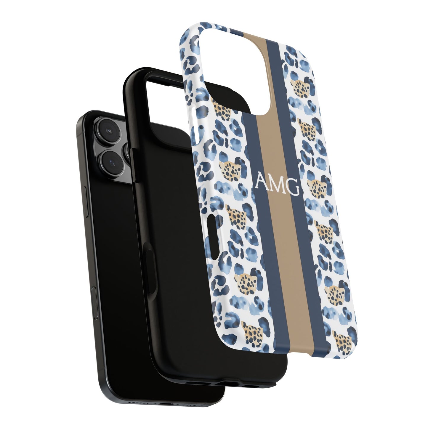 Blue Leopard Monogram Phone Case
