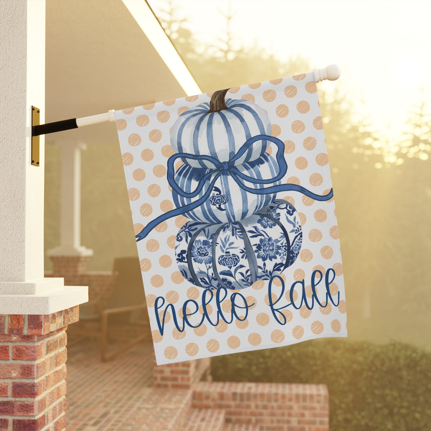 Blue Floral Pumpkins Hello Fall Garden Flag | House Banner