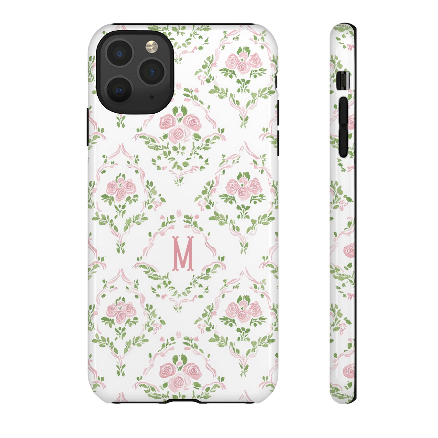 Pink Rose Grandmillennial Floral Monogram Phone Case