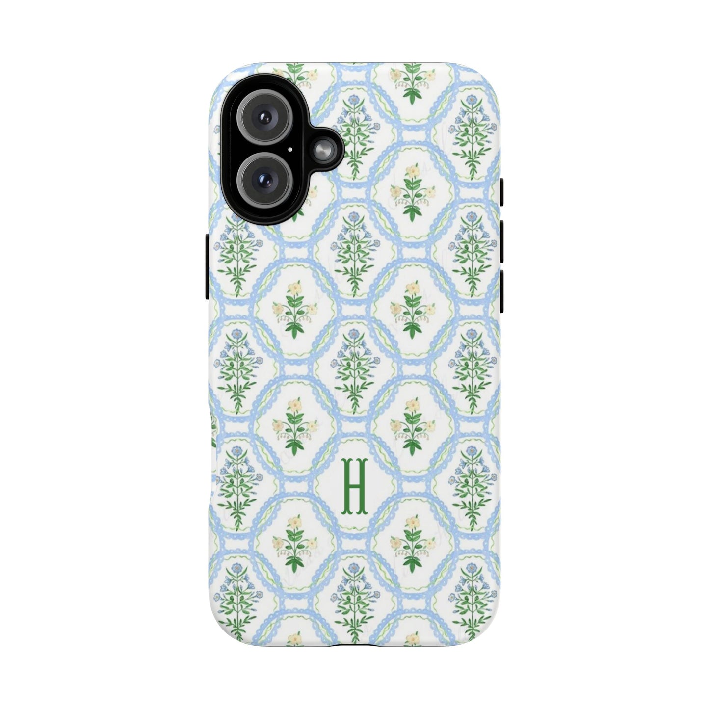Blue Floral Motif Monogram Phone Case Personalized