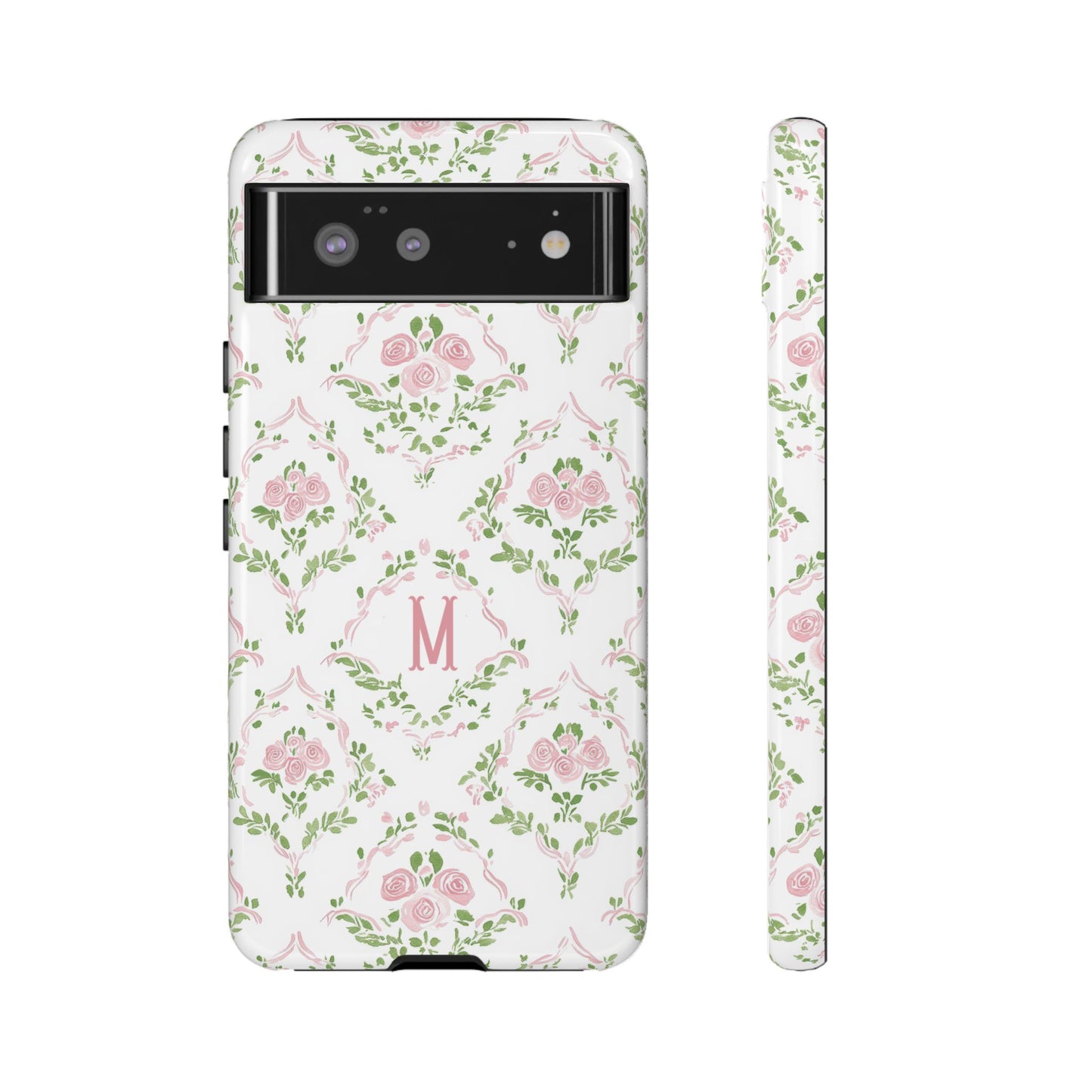 Pink Rose Grandmillennial Floral Monogram Phone Case