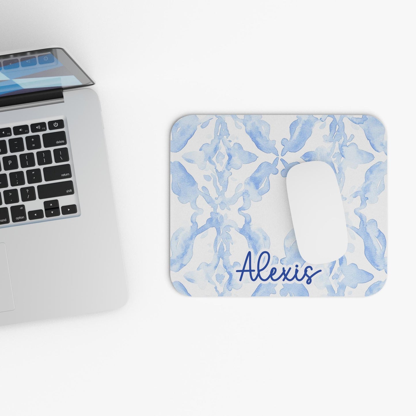 Personalized Watercolor Damask Mouse Pad