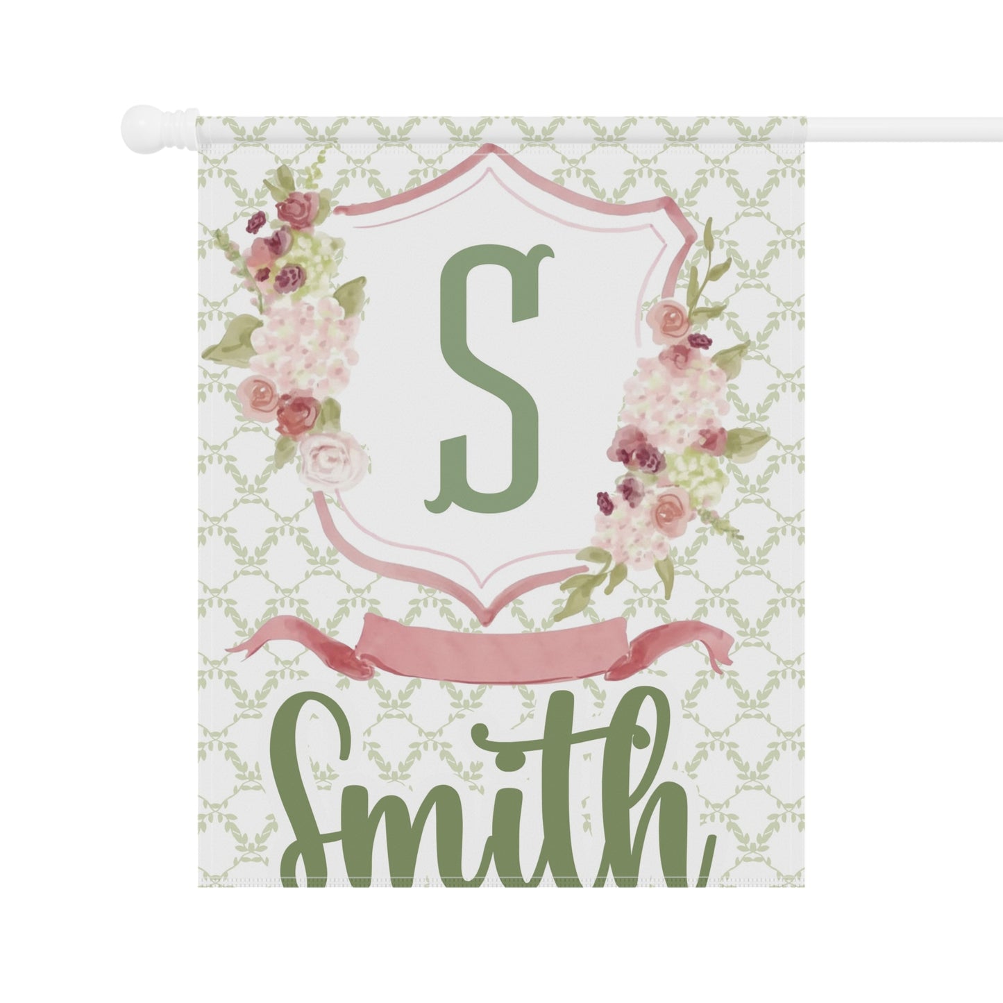 Personalized Pink Floral Monogram Garden Flag