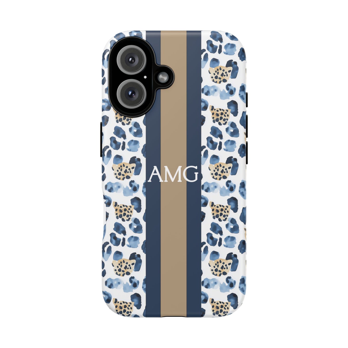 Blue Leopard Monogram Phone Case