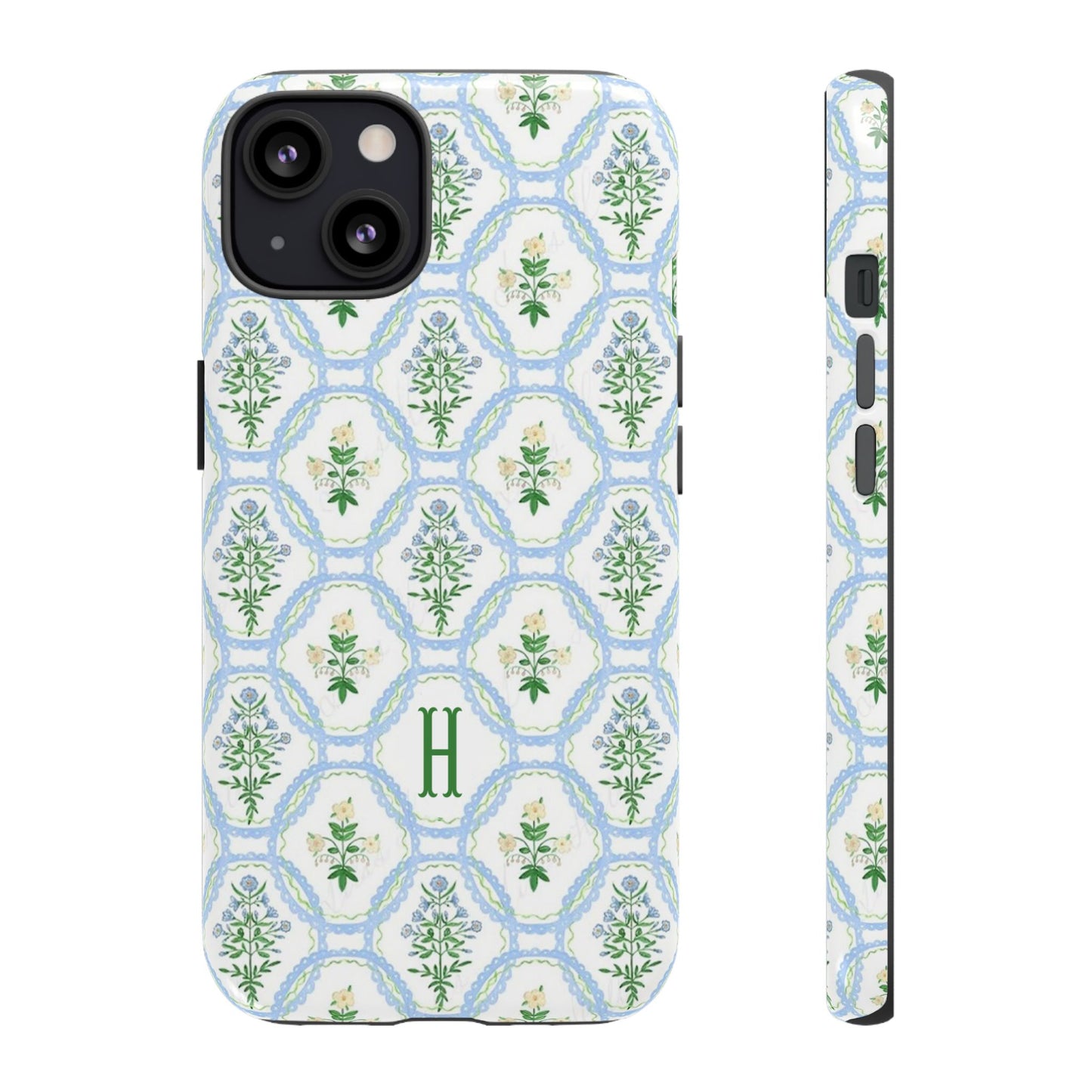 Blue Floral Motif Monogram Phone Case Personalized