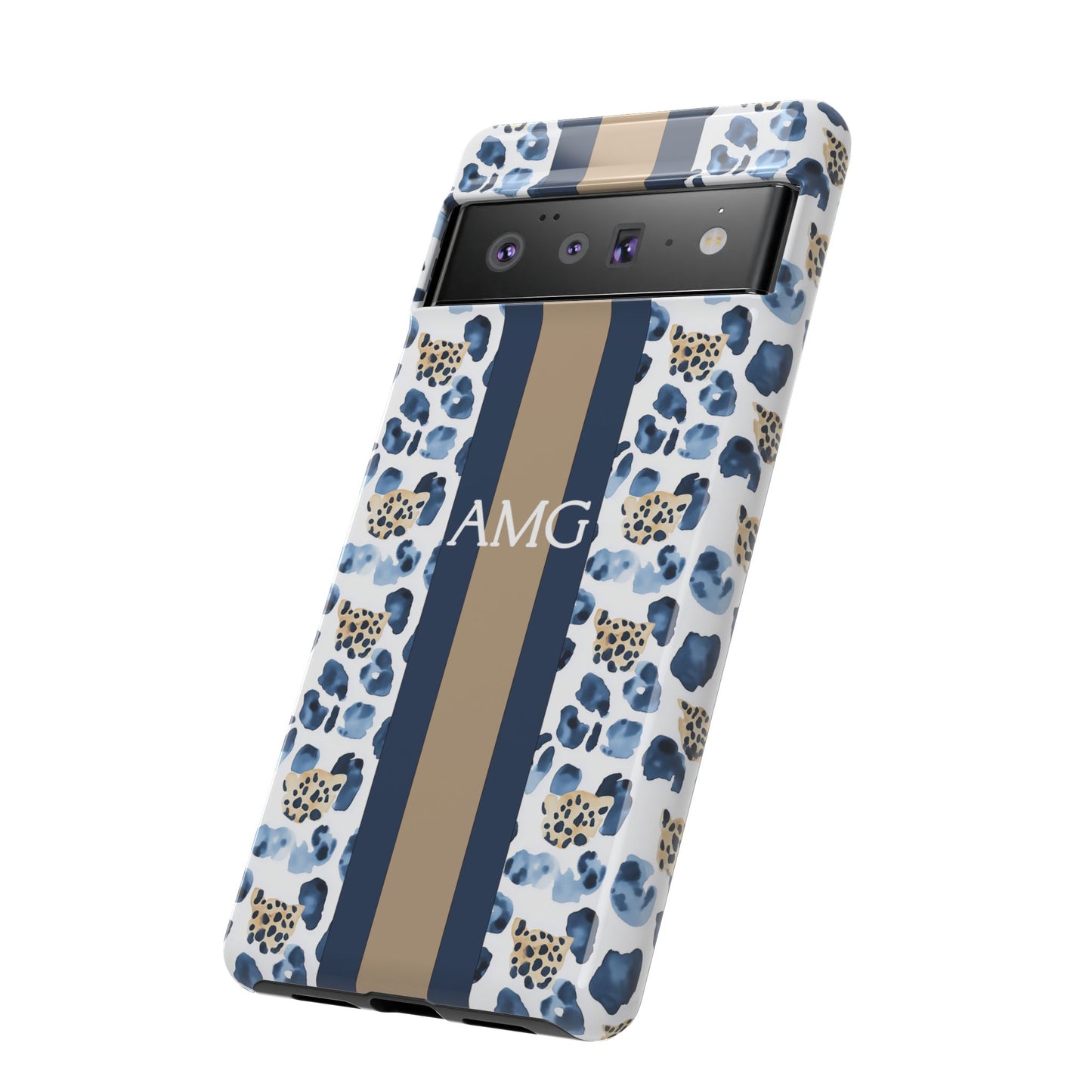 Blue Leopard Monogram Phone Case