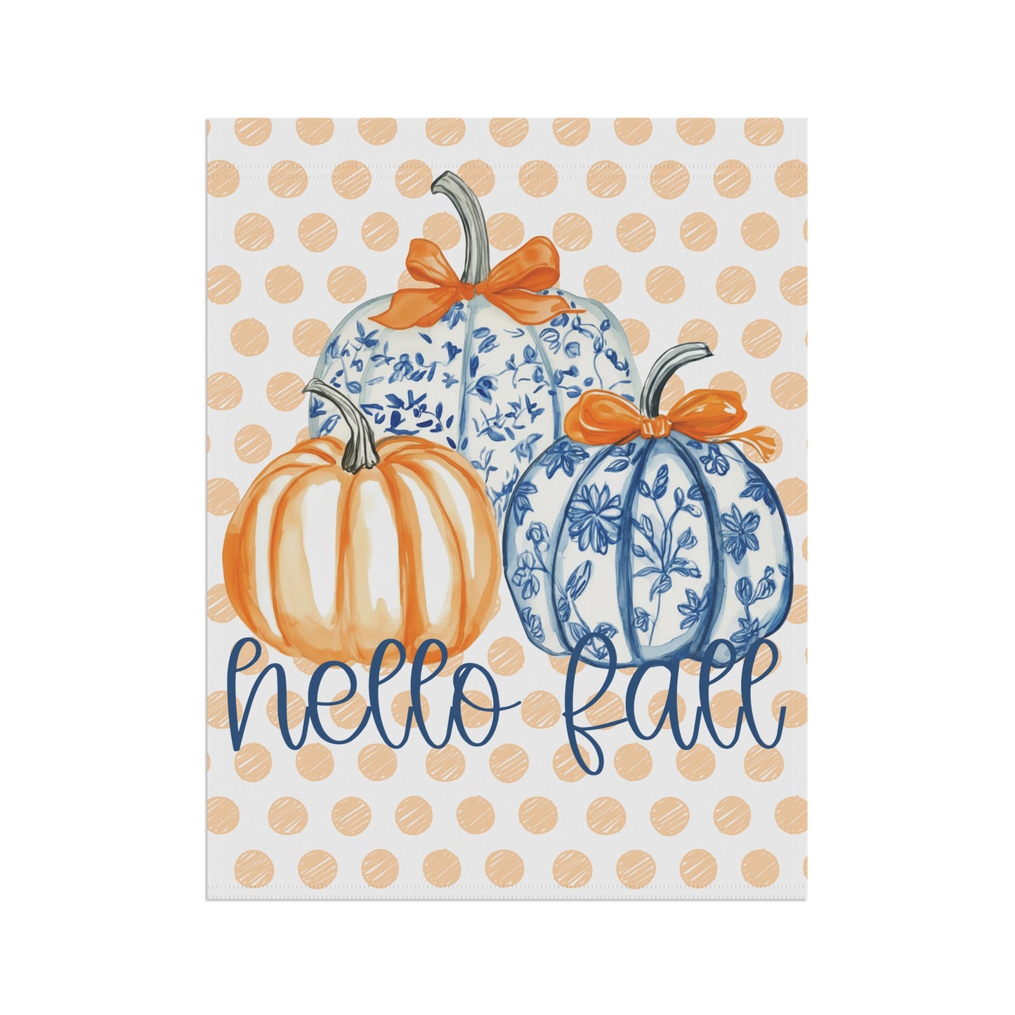 Hello Fall Pumpkin Garden Flag | Polka Dot Blue Orange Fall Yard Banner
