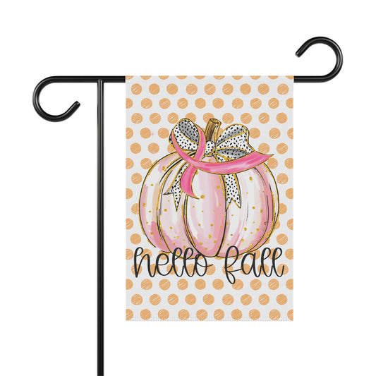 Pink Polka Dot Pumpkin Hello Fall Garden Flag | House Banner