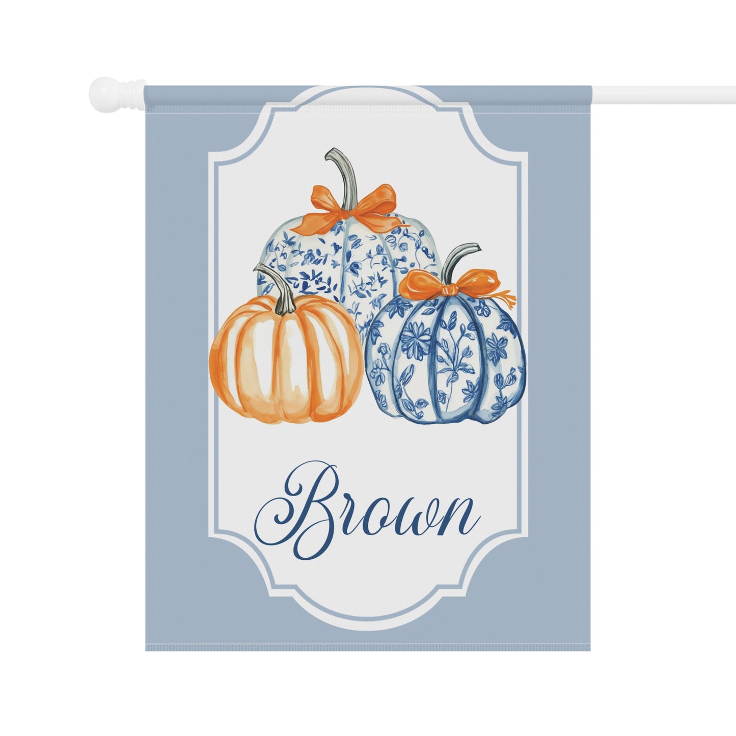 Blue Floral Pumpkins Garden Banner | Personalized Name Accent