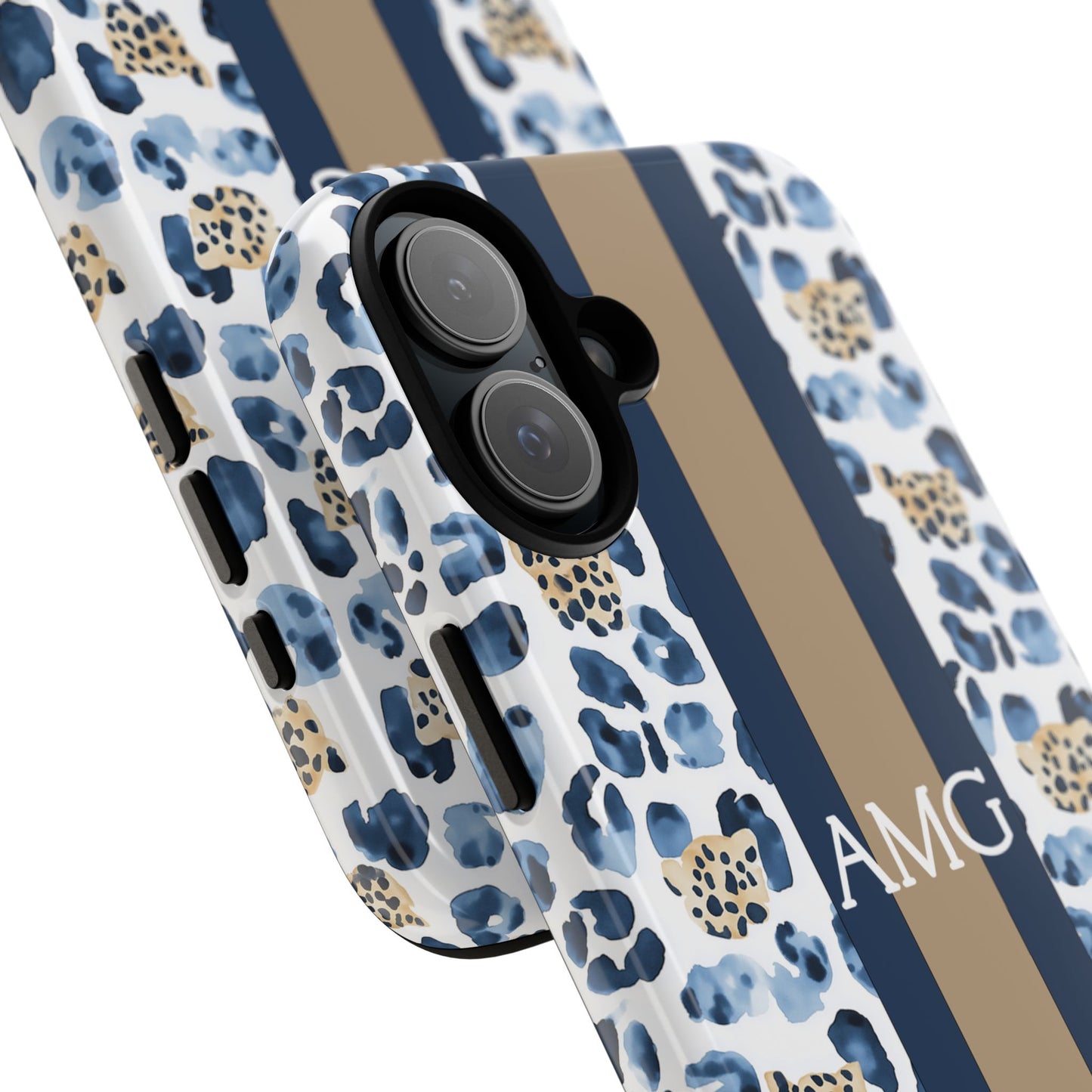 Blue Leopard Monogram Phone Case