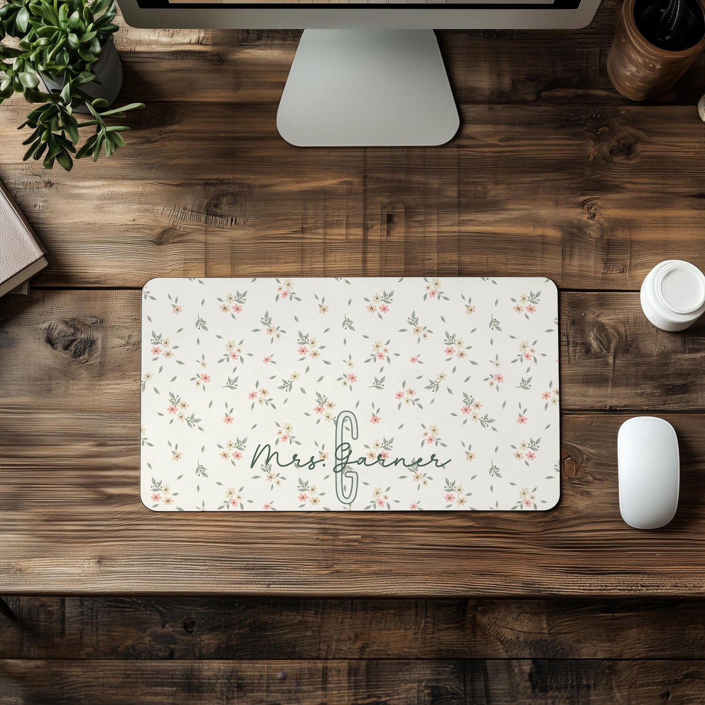 Personalized Shabby Chic Floral Desk Pad