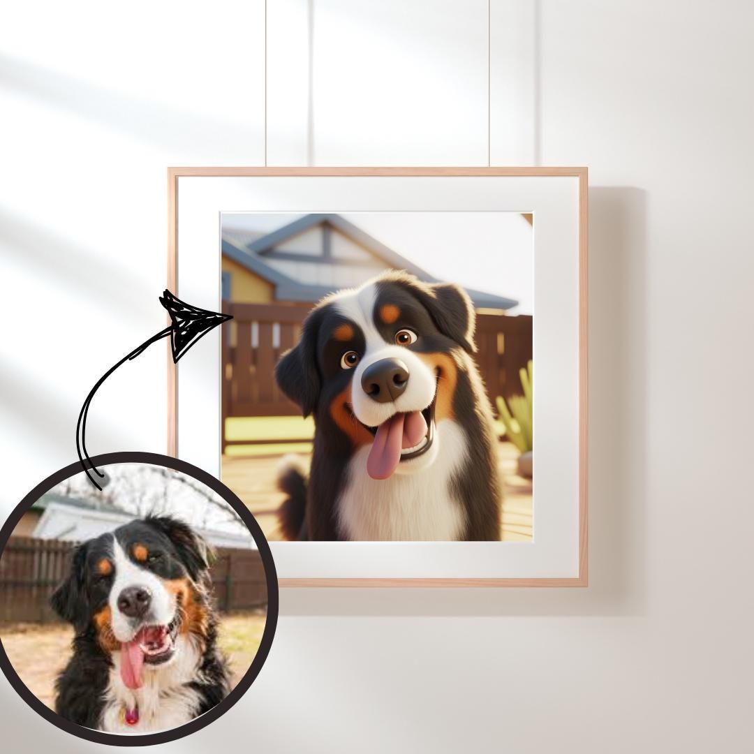 Custom Pet Cartoon Portrait: Personalized Pet Art (Digital Download)