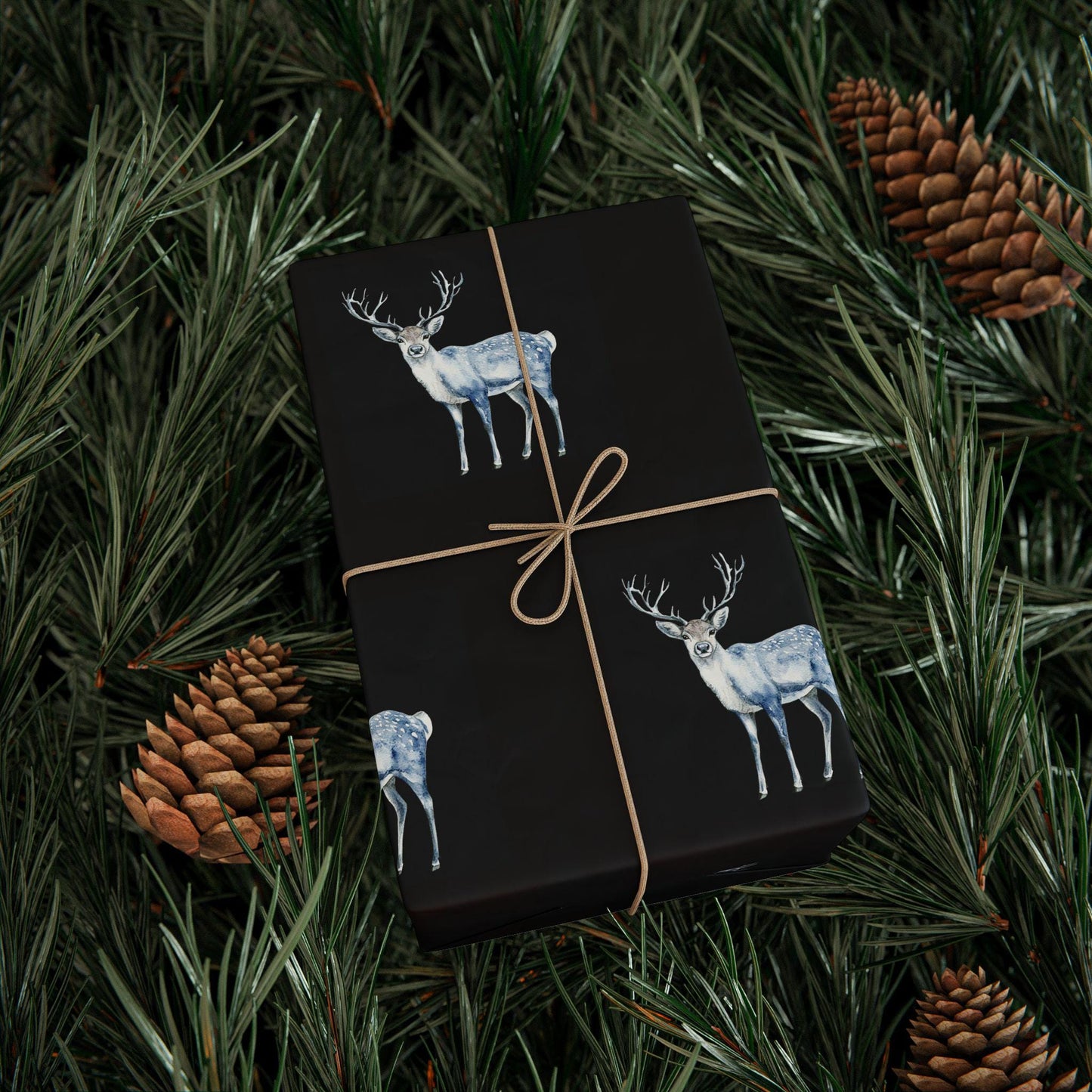 Blue Reindeer Woodland Christmas Gift Wrap