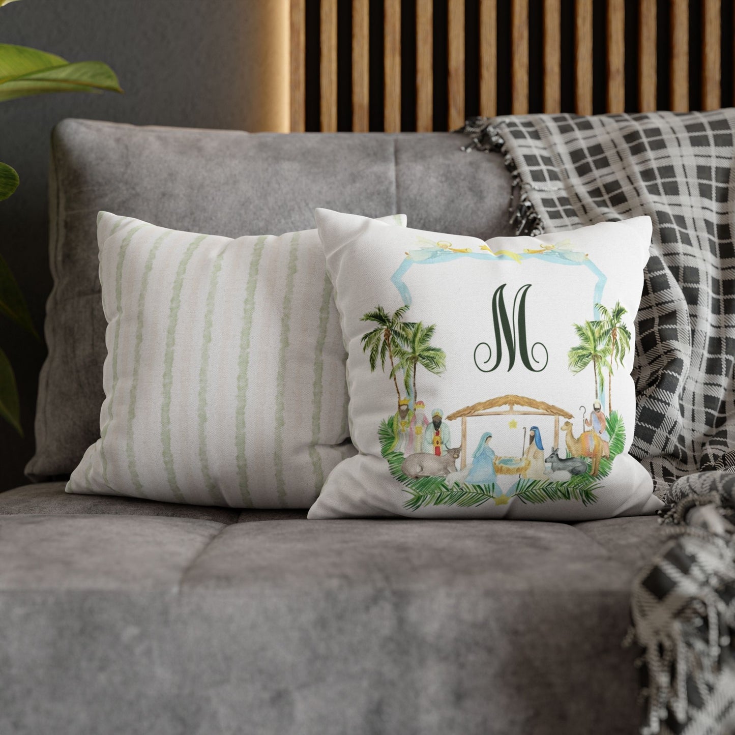 Monogram M Palm Trees Nativity Pillowcase | Square Pillowcase