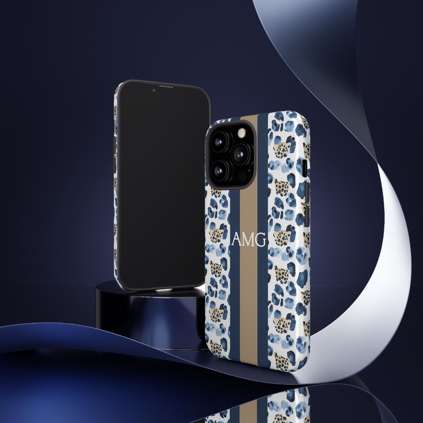 Blue Leopard Monogram Phone Case