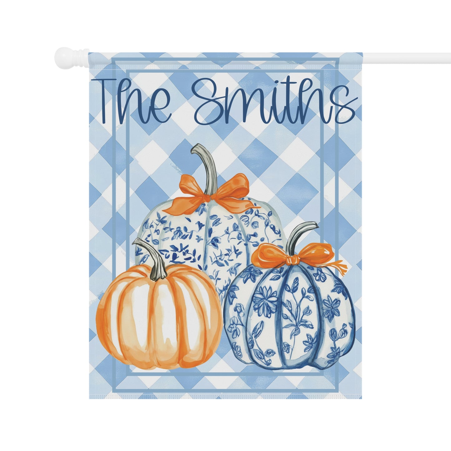 Blue Gingham Pumpkins Garden Banner | House Flag