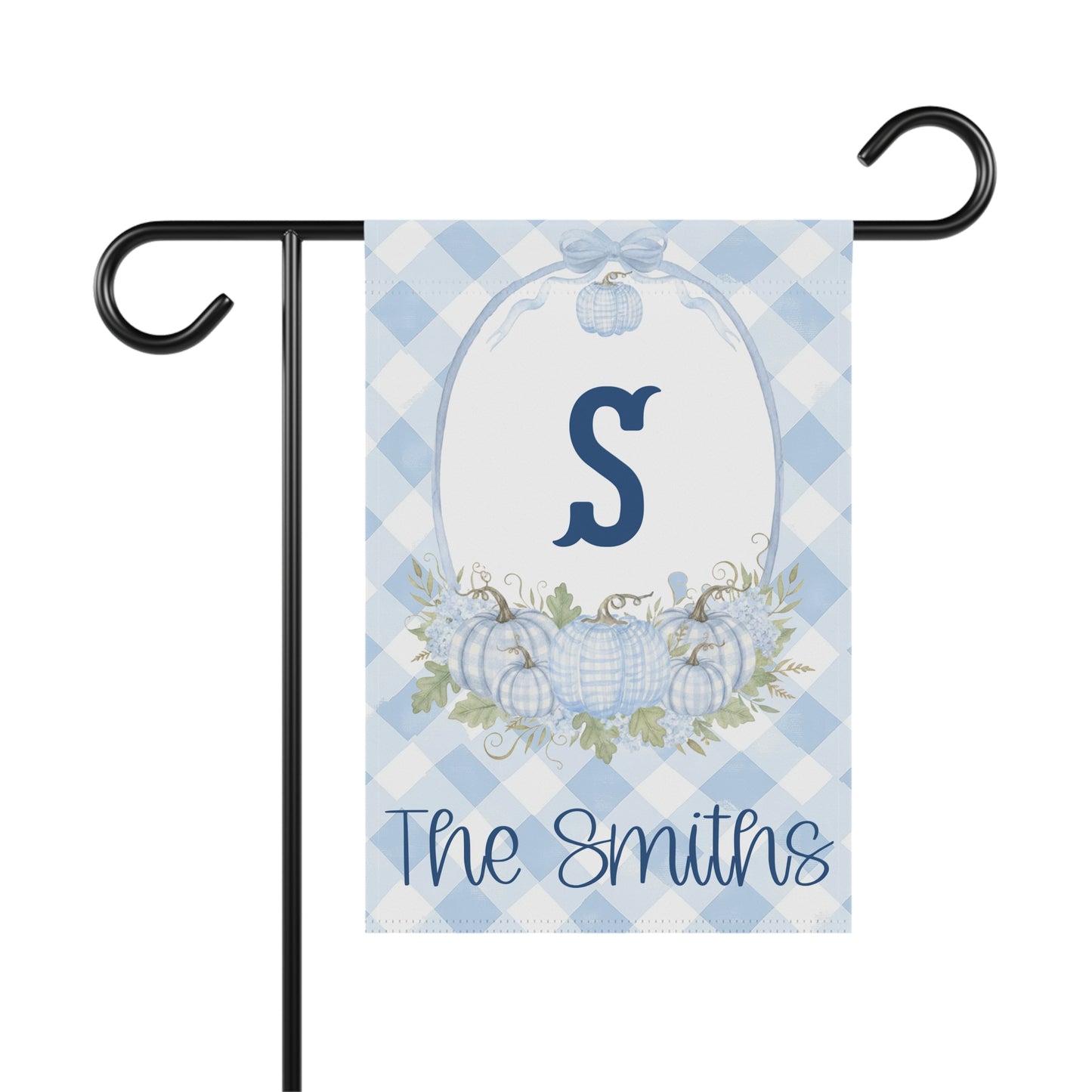 Blue Gingham Monogram S Garden Flag | Personalized House Banner