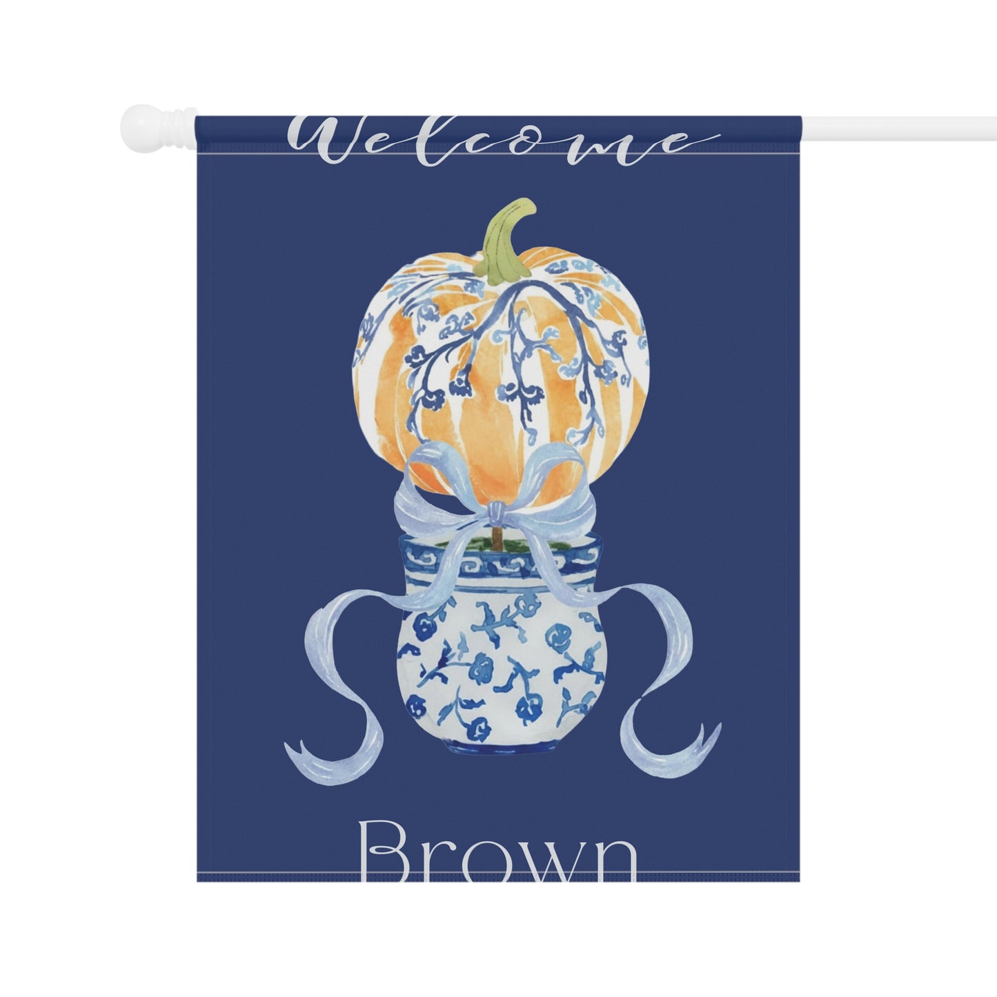 Blue Chinoiserie Pumpkin Welcome Garden Flag