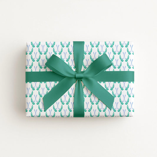Golf Wrapping Paper Blue Golf Club and Laurel