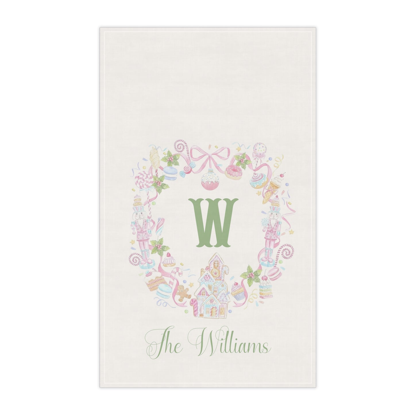 Floral Wreath Monogram W Tea Towel | Personalized Kitchen Towel