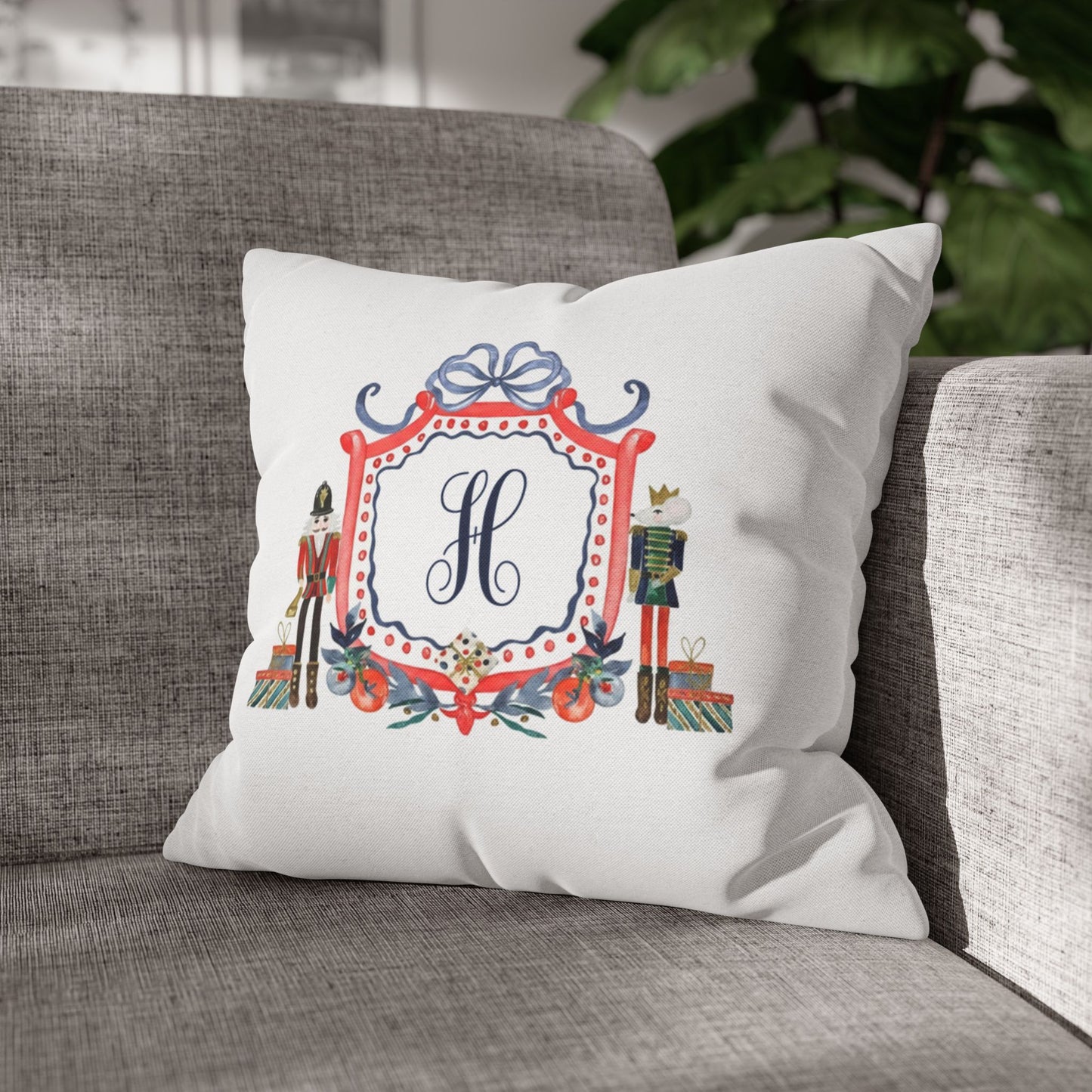 Monogram H Crest Pillowcase | Nutcracker Frame Decorative Pillowcase