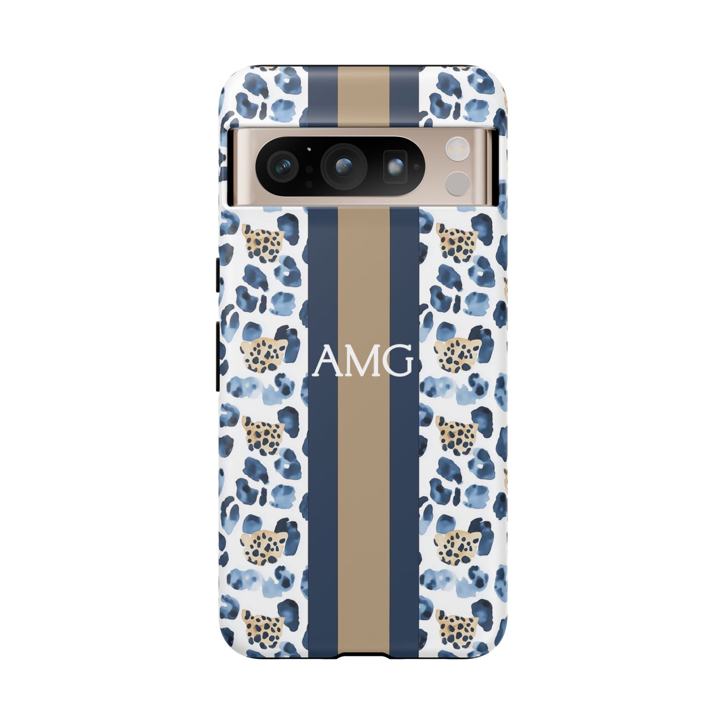 Blue Leopard Monogram Phone Case