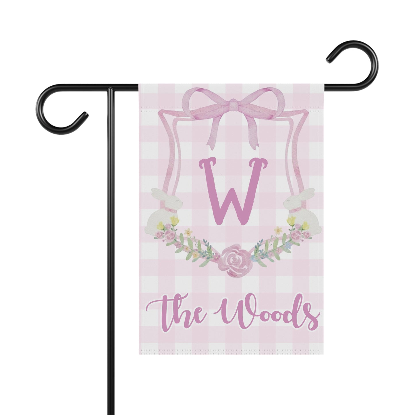 Personalized Easter Bunny Floral Pink Gingham Garden Flag