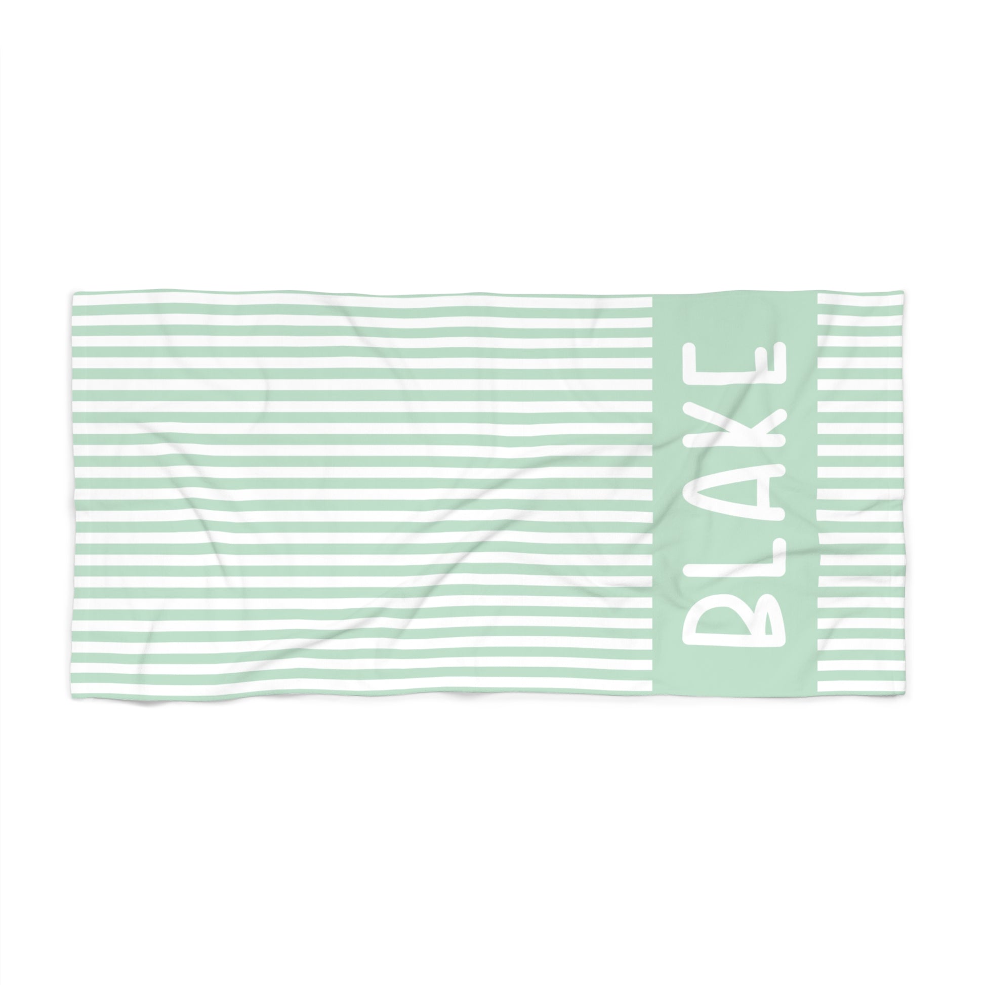 Green Striped Personalized Kids Beach Towel