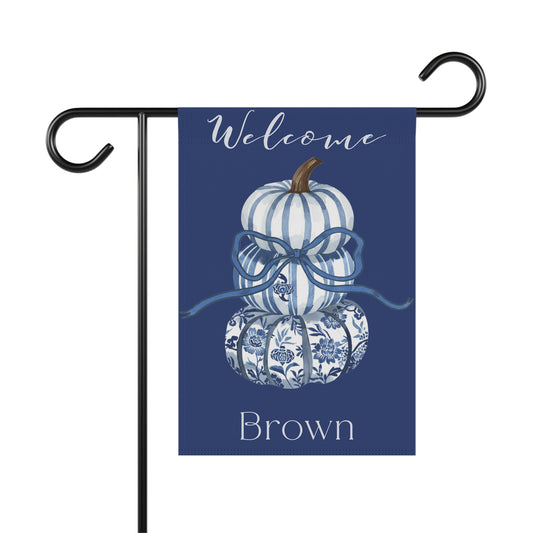 Blue Floral Pumpkin Welcome garden flag | House Banner