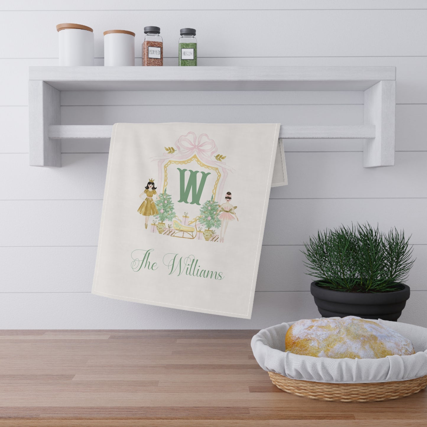 Ballet Princess Monogram W Tea Towel | Personalized Kitchen Towel