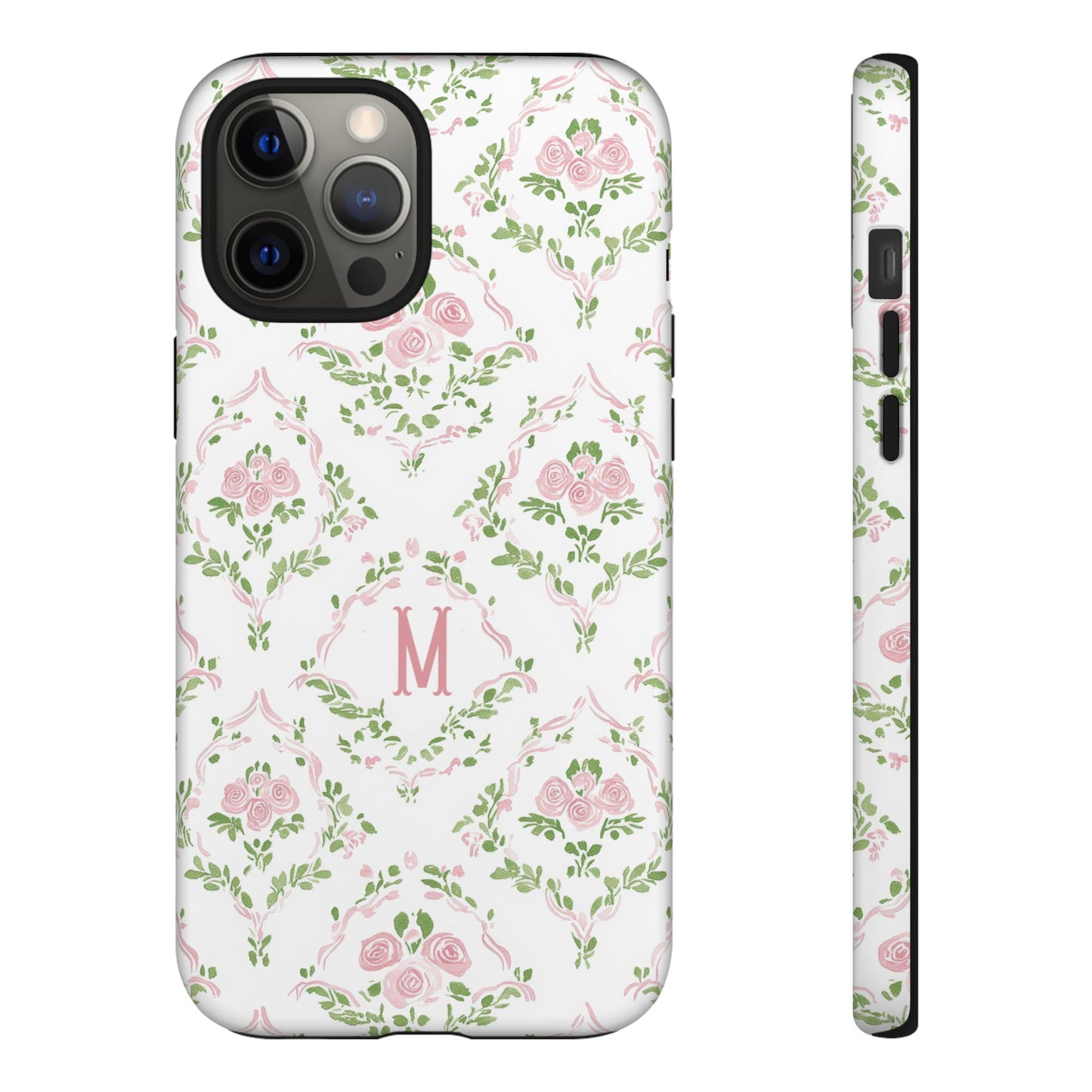 Pink Rose Grandmillennial Floral Monogram Phone Case