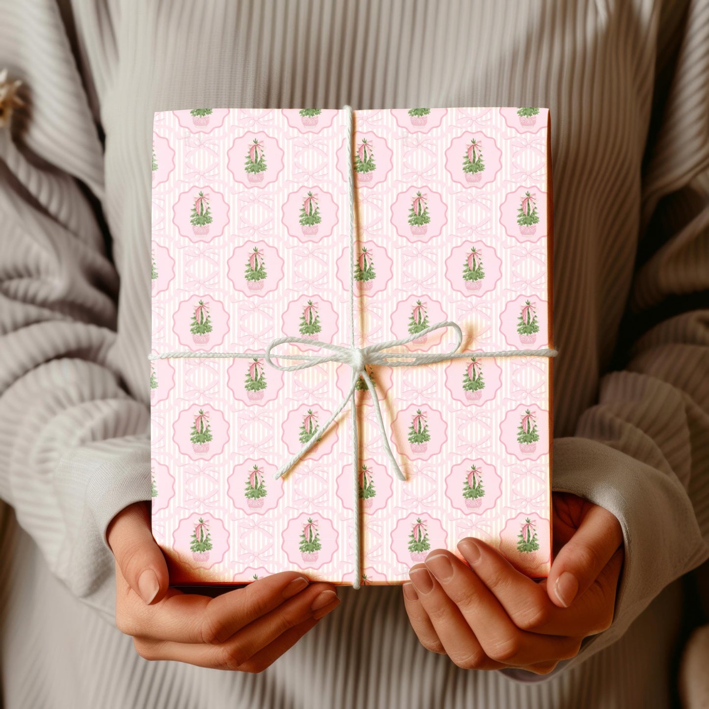 Pink Topiary Christmas Wrapping Paper