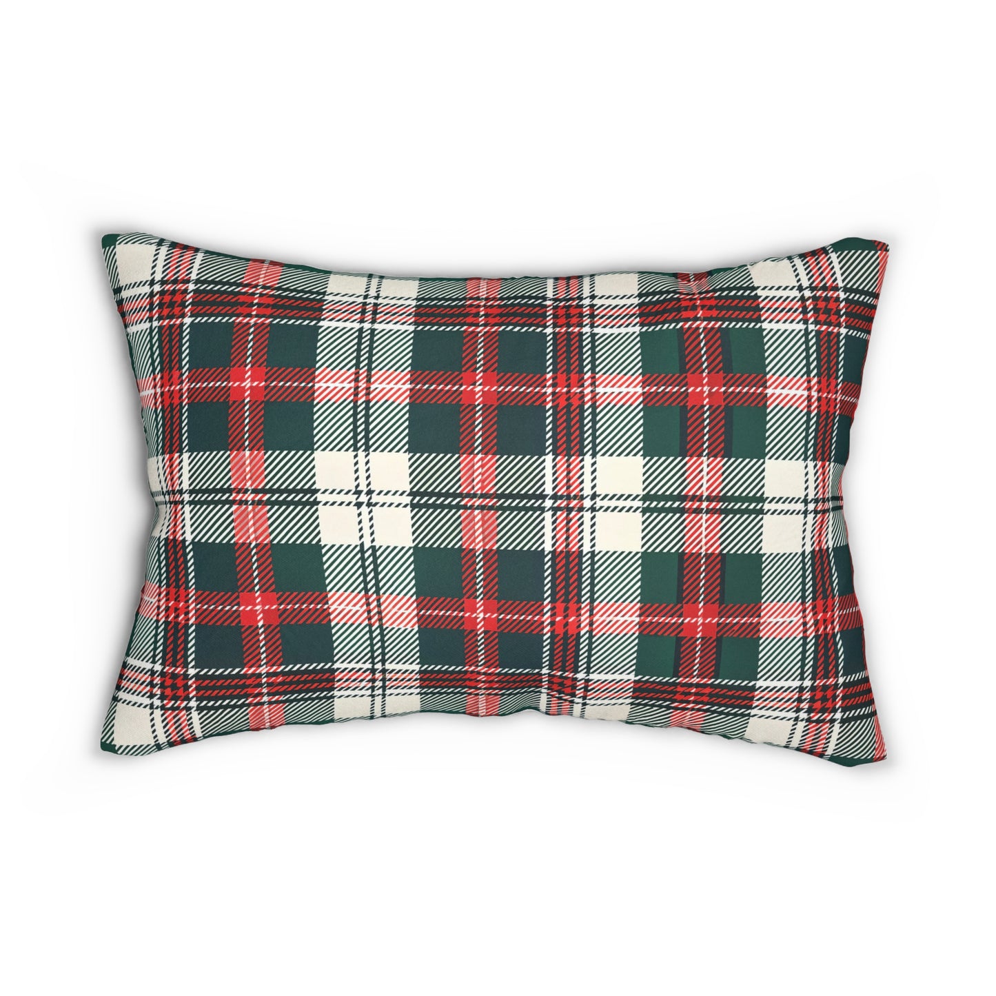 Christmas Floral Wreath Lumbar Pillow | Plaid Back