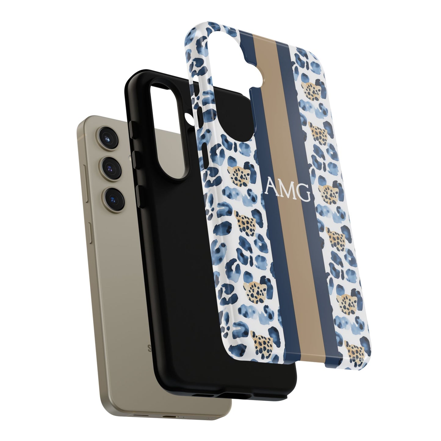 Blue Leopard Monogram Phone Case