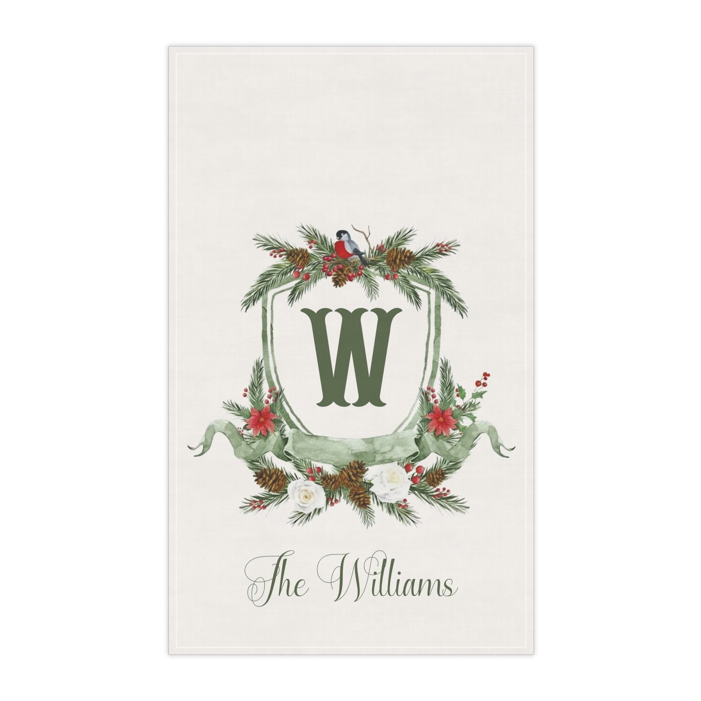 Monogram W Wreath Tea Towel | Personalized Initial Kitchen Towel